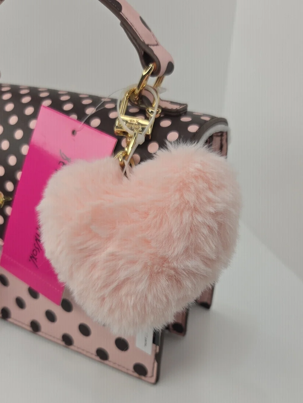 💕▪️Betsey Johnson ▪️Pink Polka Dot Top-Handle Crossbody Bag with Heart Charm
